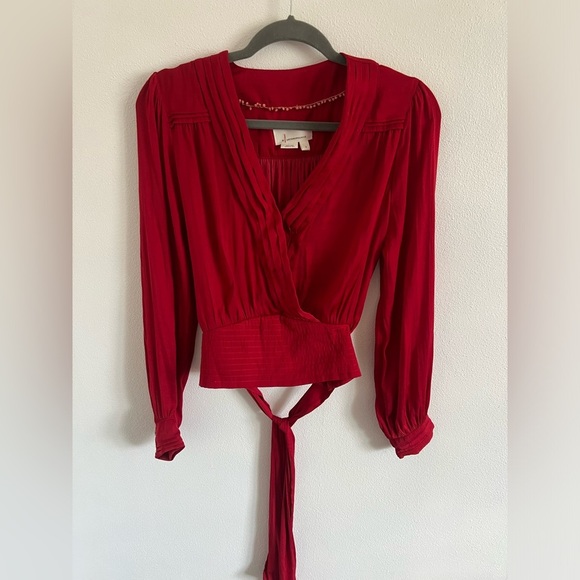 Anthropologie Red Faux Wrap Blouse, size small - Picture 2 of 5